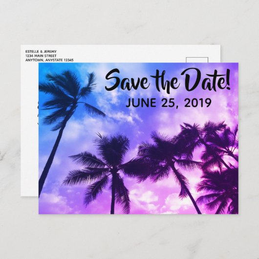 Tropische Palmen Ankündigung Datum freihalten Post Postkarte (Vorne/Hinten)