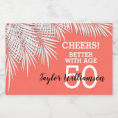 Tropische Palmen auf Coral Birthday Mini Schaumweinetikett (Einzelnes Label)