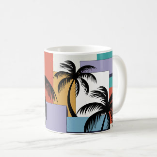 Tropische Palmen auf geometrischem Sonnenuntergang Kaffeetasse