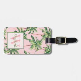 Tropische Palmen auf rosa Monogramm Gepäckanhänger