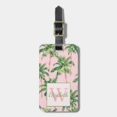 Tropische Palmen auf rosa Monogramm Gepäckanhänger (Vorderseite vertikal)