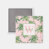 Tropische Palmen auf rosa Monogramm Magnet (Vorderseite/Rückseite)
