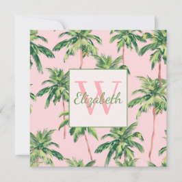 Tropische Palmen auf rosa Monogramm Mitteilungskarte