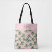 Tropische Palmen auf rosa Monogramm Tasche (Vorderseite)