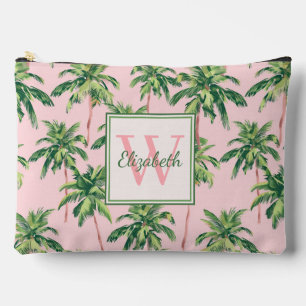 Tropische Palmen auf rosa Monogramm Zubehörtasche