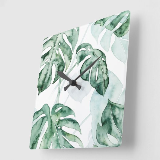 Tropische Palmen-aufgeteiltes Blatt Quadratische Wanduhr (Winkel)