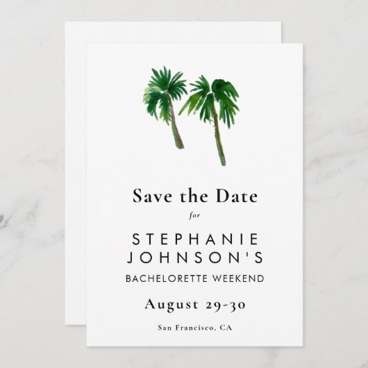 Tropische Palmen Bachelorette Save The Date (Vorne/Hinten)