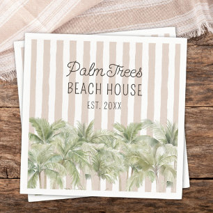 Tropische Palmen Bäume Beige Streifen Strandhaus Serviette