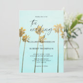 Tropische Palmen Bäume Retro Küste Hochzeit Einladung (Stehend Vorderseite)