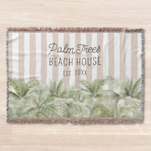 Tropische Palmen, Beige Streifen Beach House Decke