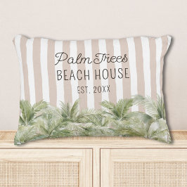 Tropische Palmen, Beige Streifen Beach House Dekokissen