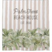 Tropische Palmen, Beige Streifen Beach House Duschvorhang (Vorderseite)