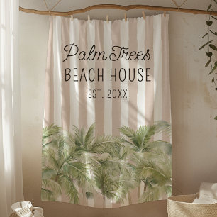 Tropische Palmen, Beige Streifen Beach House Fleecedecke