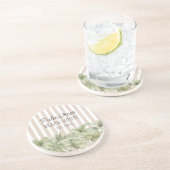 Tropische Palmen, Beige Streifen Beach House Getränkeuntersetzer (Seite)