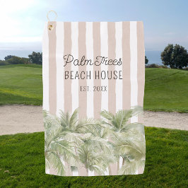 Tropische Palmen, Beige Streifen Beach House Golfhandtuch