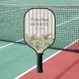 Tropische Palmen, Beige Streifen Beach House Pickleball Schläger