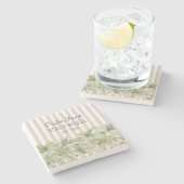 Tropische Palmen, Beige Streifen Beach House Steinuntersetzer (Seitenansicht)