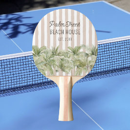 Tropische Palmen, Beige Streifen Beach House Tischtennis Schläger