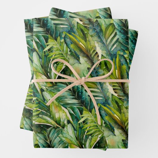 Tropische Palmen-Blätter für Grüne und Aquamarine Geschenkpapier Set (Beispiel)
