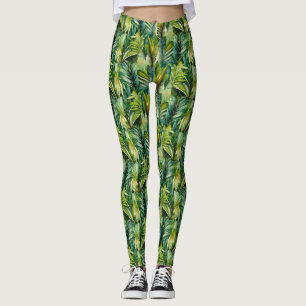 Tropische Palmen-Blätter für Grüne und Aquamarine  Leggings