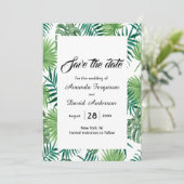Tropische Palmen Blätter Grünpflanzen Save the Dat Date (Stehend Vorderseite)