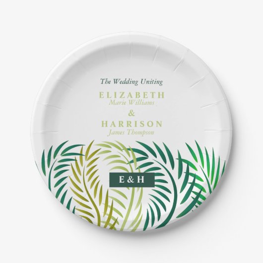 Tropische Palmen-Blätter, Hochzeiten am Strand Pappteller (Vorderseite)