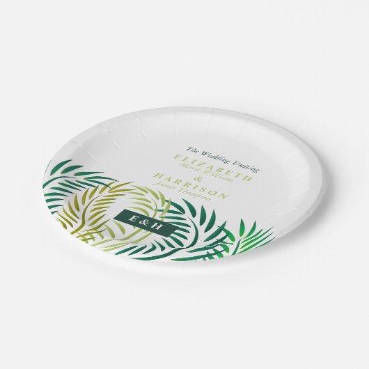 Tropische Palmen-Blätter, Hochzeiten am Strand Pappteller (Schrägansicht)