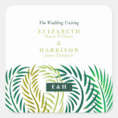 Tropische Palmen-Blätter, Hochzeiten am Strand Quadratischer Aufkleber (Vorderseite)