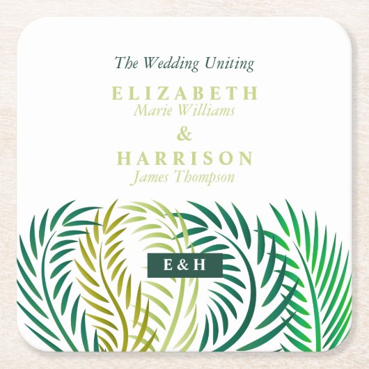 Tropische Palmen-Blätter, Hochzeiten am Strand Rechteckiger Pappuntersetzer (Vorderseite)