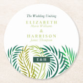 Tropische Palmen-Blätter, Hochzeiten am Strand Runder Pappuntersetzer (Vorderseite)