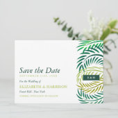 Tropische Palmen-Blätter, Hochzeiten am Strand Save The Date (Stehend Vorderseite)