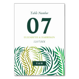 Tropische Palmen-Blätter, Hochzeiten am Strand Tischnummer
