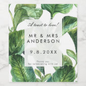 Tropische Palmen Blätter Hochzeitsfeierflasche Weinetikett (Einzelnes Label)