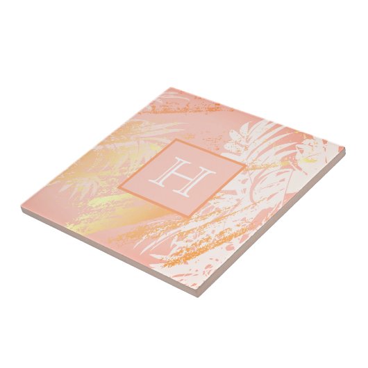Tropische Palmen Blätter Korallen Rose Gold Monogr Fliese (Seite)