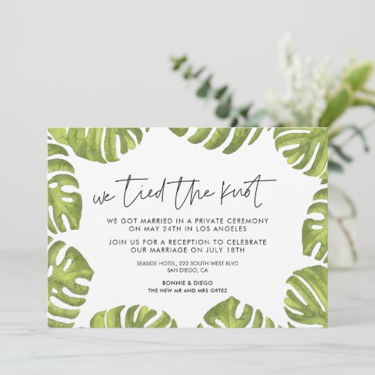Tropische Palmen Blätter Wir binden die Ankündigun Einladung (Stehend Vorderseite)