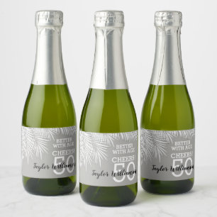 Tropische Palmen Geburtstag Silver Mini Schaumweinetikett