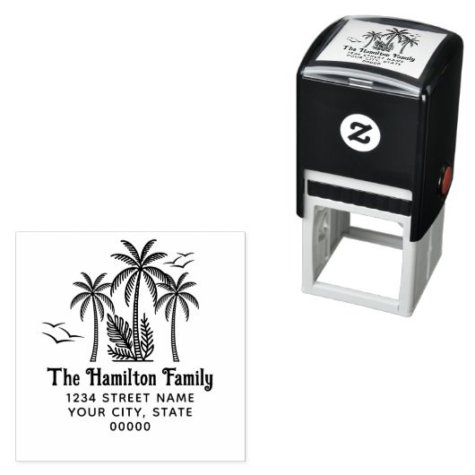 Tropische Palmen, Gulls Familienname Adresse SQ Permastempel (Beispiel)