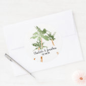 Tropische Palmen handgemachte Hochzeit Runder Aufkleber (Umschlag)