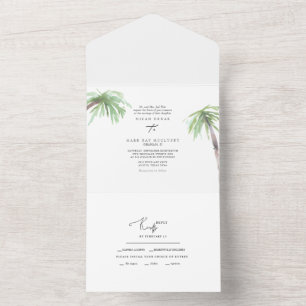 Tropische Palmen-Hochzeit All In One Einladung