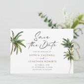 Tropische Palmen Hochzeit in Urlaubsort Save The Date (Stehend Vorderseite)