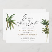 Tropische Palmen Hochzeit in Urlaubsort Save The Date (Vorne/Hinten)