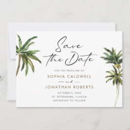 Tropische Palmen Hochzeit in Urlaubsort Save The Date