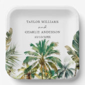 Tropische Palmen Hochzeit Pappteller (Vorderseite)