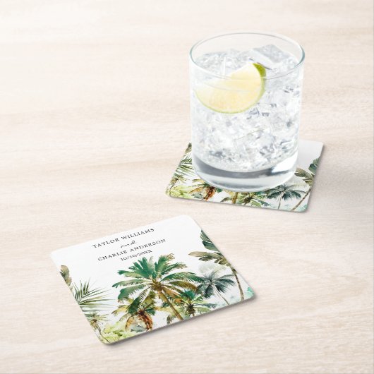 Tropische Palmen Hochzeit Rechteckiger Pappuntersetzer (Vor Ort)