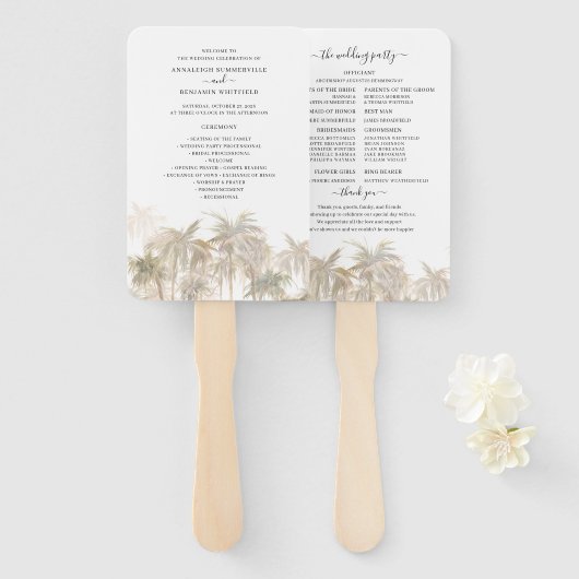 Tropische Palmen Hochzeitsprogramm Fächer (Vorne und Hinten)