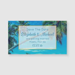 Tropische Palmen Hochzeitstag speichern das Datum Magnetkarte