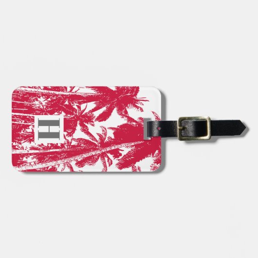 Tropische Palmen in Rot und Weiß Gepäckanhänger (Vorderseite horizontal)