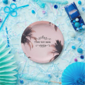 Tropische Palmen & Lichter Pink Beach Pappteller (Party)