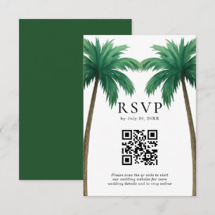 Tropische Palmen Minimal Strand Hochzeit QR Code RSVP Karte