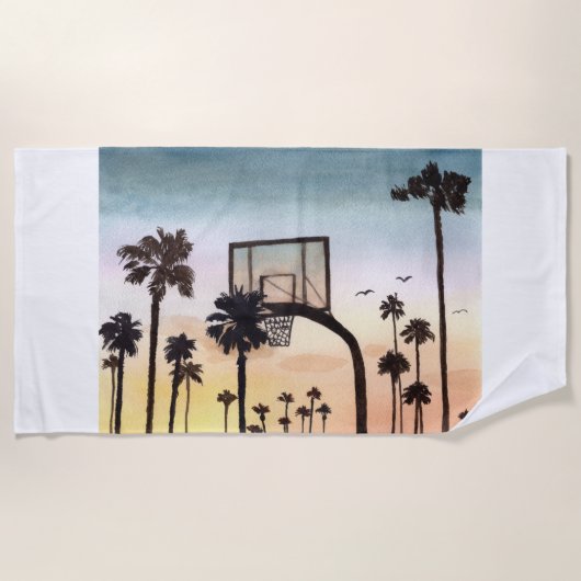 Tropische Palmen mit Basketballfeld Strandtuch (Vorderseite)